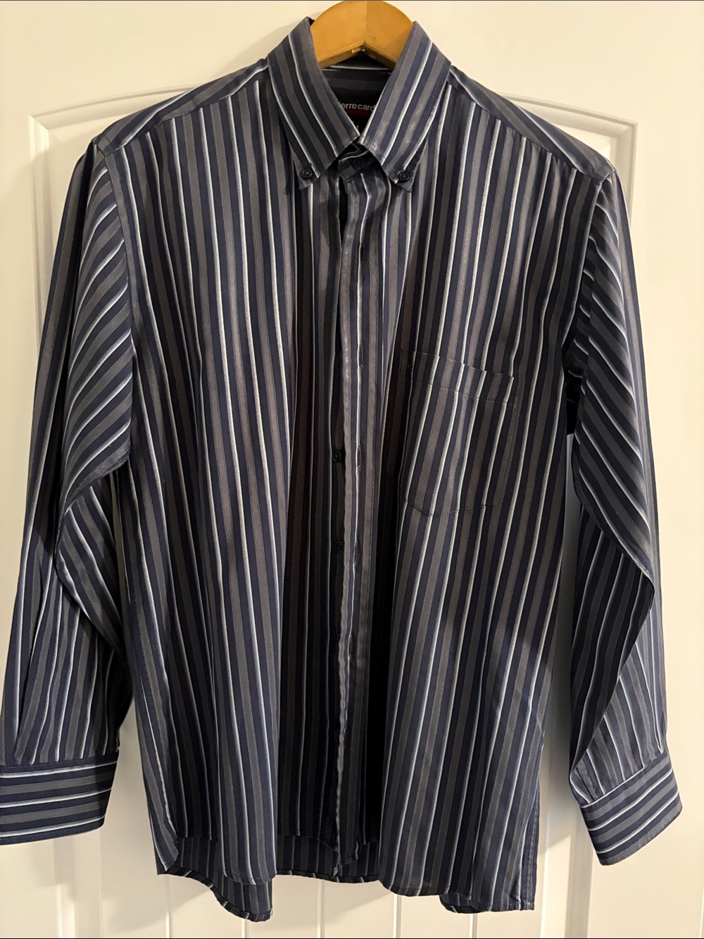 Pierre Cardin Navy, White and Light Gray Vertical Stripe Dress Shirt